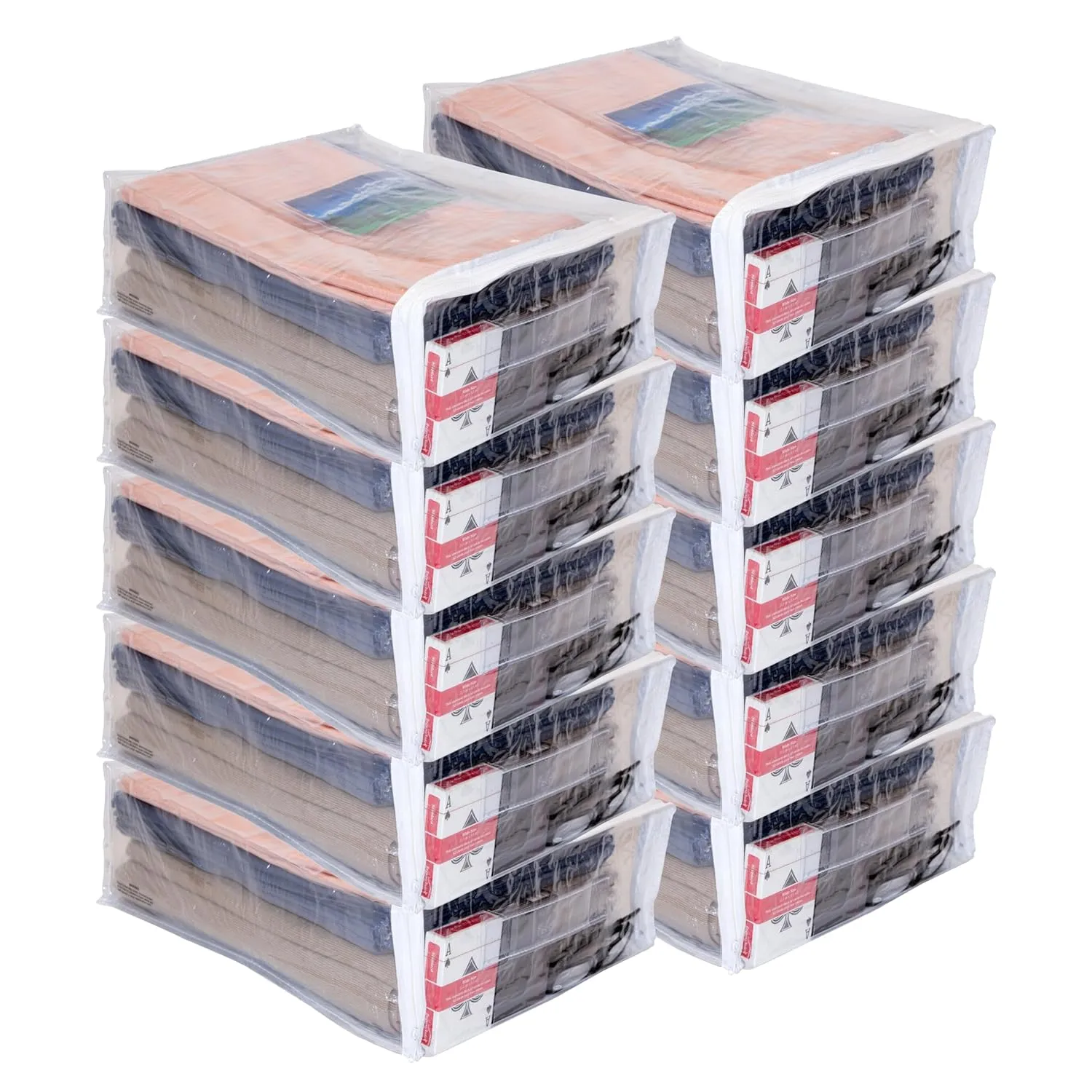 10-Pack Clear Vinyl Zippered Storage Bags 12 X 15 X 5 Inch