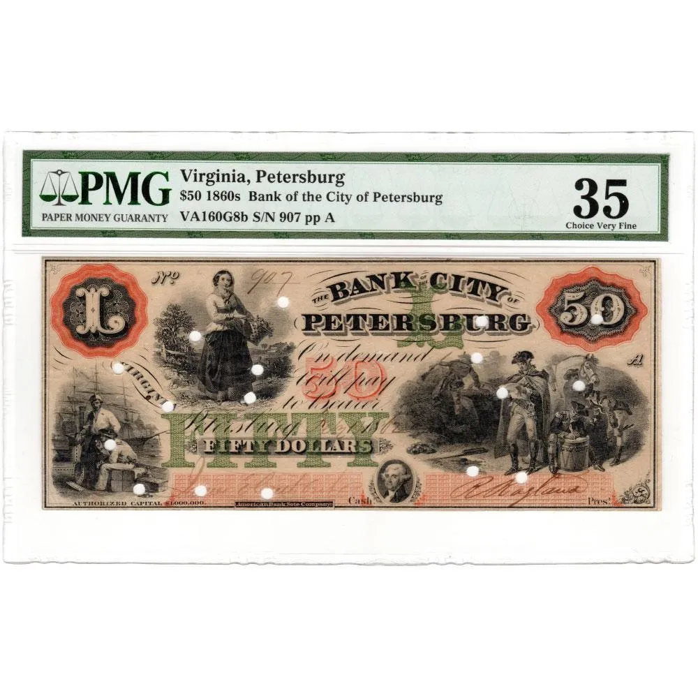 1862 $50 Bank of the City of Petersburg VA-160 G8b - PMG VF 35