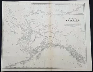 1886 US Govt. Large Scarce Antique Map of Alaska from Russian British US Sources