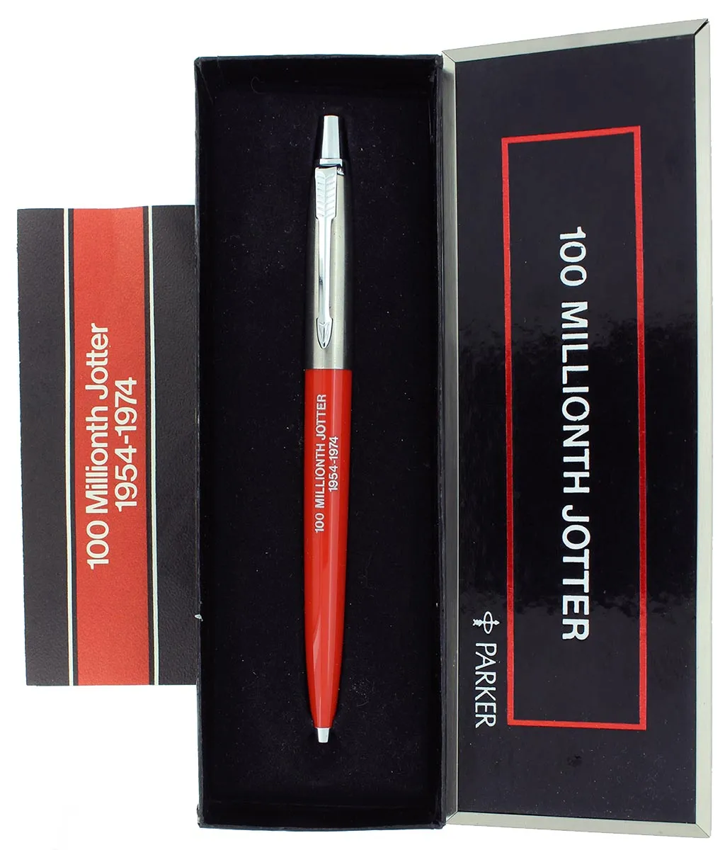 1974 PARKER 100 MILLIONTH JOTTER PEN NEW OLD STOCK MINT IN BOX WITH PAPERS