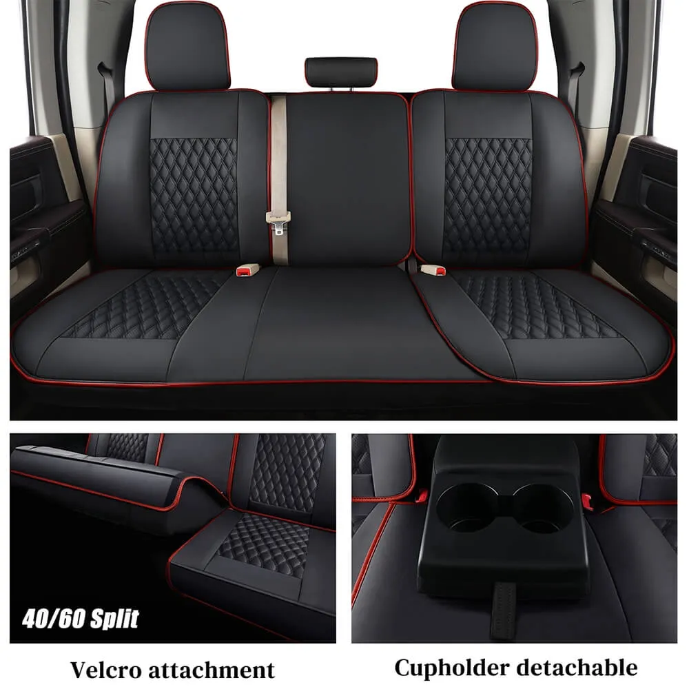 2009-2023 Ram 1500, 2010-2024 Ram 2500 3500 Crew Cab Custom Fit Seat Covers Coverado Leather Auto Seat Protector with Concave Front, Split Curved Back/ Flat Back Seats Full Coverage