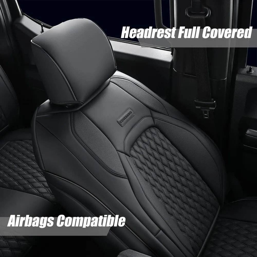 2009-2023 Ram 1500, 2010-2024 Ram 2500 3500 Crew Cab Custom Fit Seat Covers Coverado Leather Auto Seat Protector with Concave Front, Split Curved Back/ Flat Back Seats Full Coverage