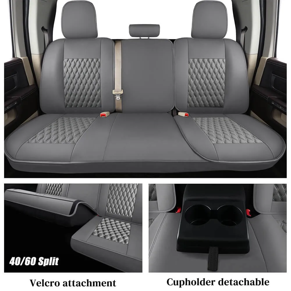 2009-2023 Ram 1500, 2010-2024 Ram 2500 3500 Crew Cab Custom Fit Seat Covers Coverado Leather Auto Seat Protector with Concave Front, Split Curved Back/ Flat Back Seats Full Coverage