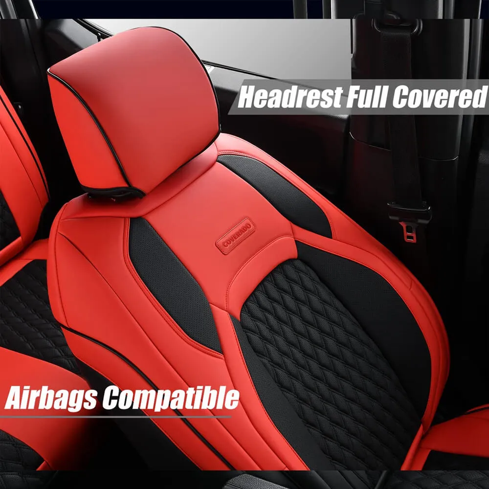 2009-2023 Ram 1500, 2010-2024 Ram 2500 3500 Crew Cab Custom Fit Seat Covers Coverado Leather Auto Seat Protector with Concave Front, Split Curved Back/ Flat Back Seats Full Coverage