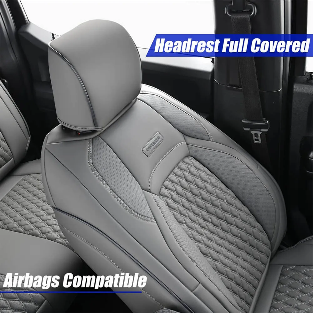 2009-2023 Ram 1500, 2010-2024 Ram 2500 3500 Crew Cab Custom Fit Seat Covers Coverado Leather Auto Seat Protector with Concave Front, Split Curved Back/ Flat Back Seats Full Coverage