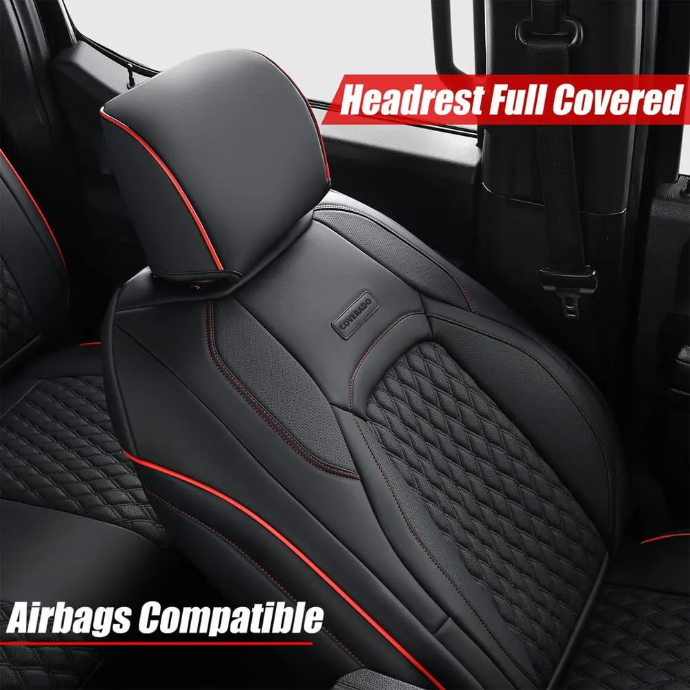 2009-2023 Ram 1500, 2010-2024 Ram 2500 3500 Crew Cab Custom Fit Seat Covers Coverado Leather Auto Seat Protector with Concave Front, Split Curved Back/ Flat Back Seats Full Coverage