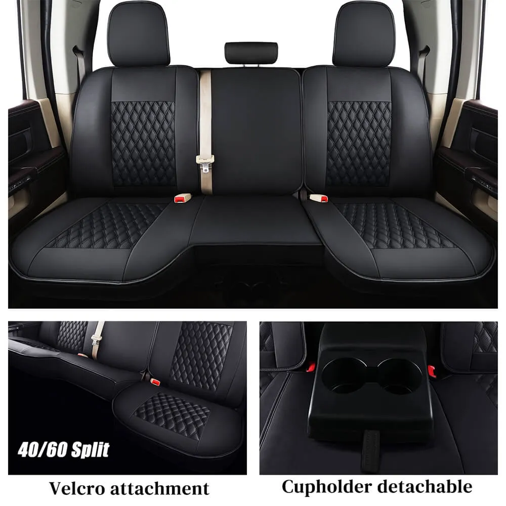 2009-2023 Ram 1500, 2010-2024 Ram 2500 3500 Crew Cab Custom Fit Seat Covers Coverado Leather Auto Seat Protector with Concave Front, Split Curved Back/ Flat Back Seats Full Coverage