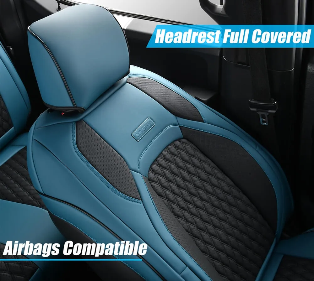 2009-2023 Ram 1500, 2010-2024 Ram 2500 3500 Crew Cab Custom Fit Seat Covers Coverado Leather Auto Seat Protector with Concave Front, Split Curved Back/ Flat Back Seats Full Coverage