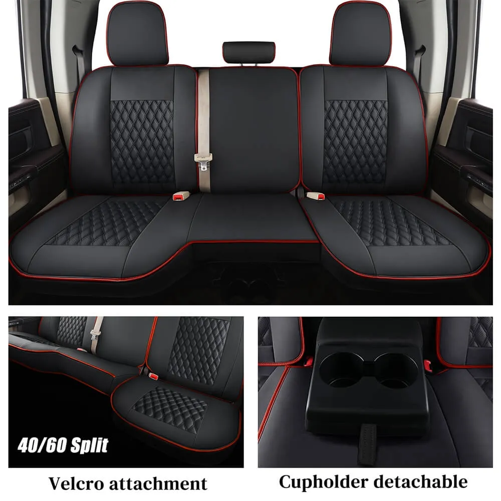 2009-2023 Ram 1500, 2010-2024 Ram 2500 3500 Crew Cab Custom Fit Seat Covers Coverado Leather Auto Seat Protector with Concave Front, Split Curved Back/ Flat Back Seats Full Coverage