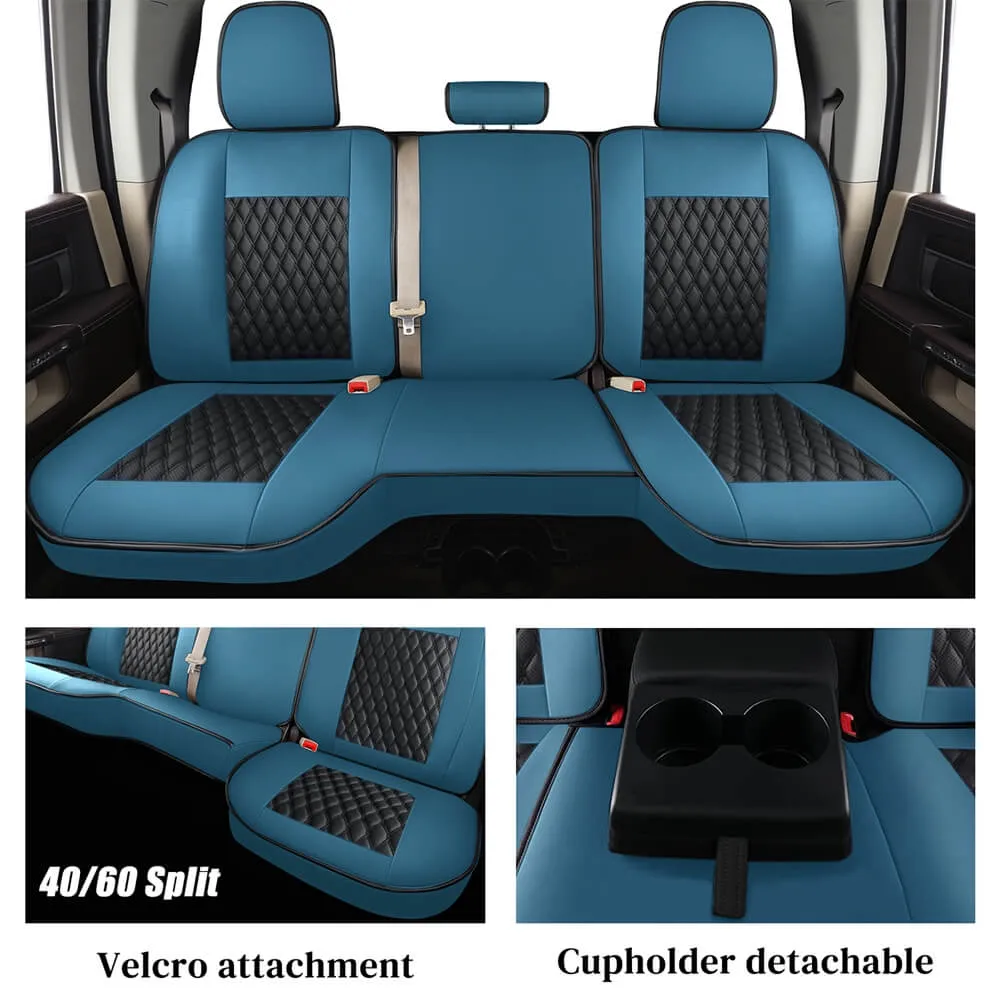 2009-2023 Ram 1500, 2010-2024 Ram 2500 3500 Crew Cab Custom Fit Seat Covers Coverado Leather Auto Seat Protector with Concave Front, Split Curved Back/ Flat Back Seats Full Coverage