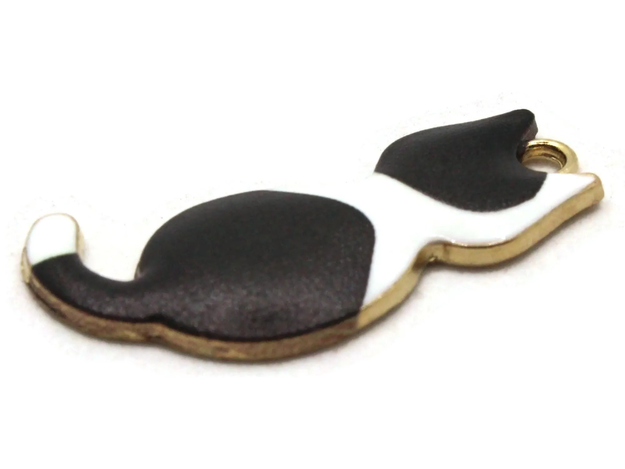 30mm Black and White Spotted Cat Enamel and Gold Tone Pendants