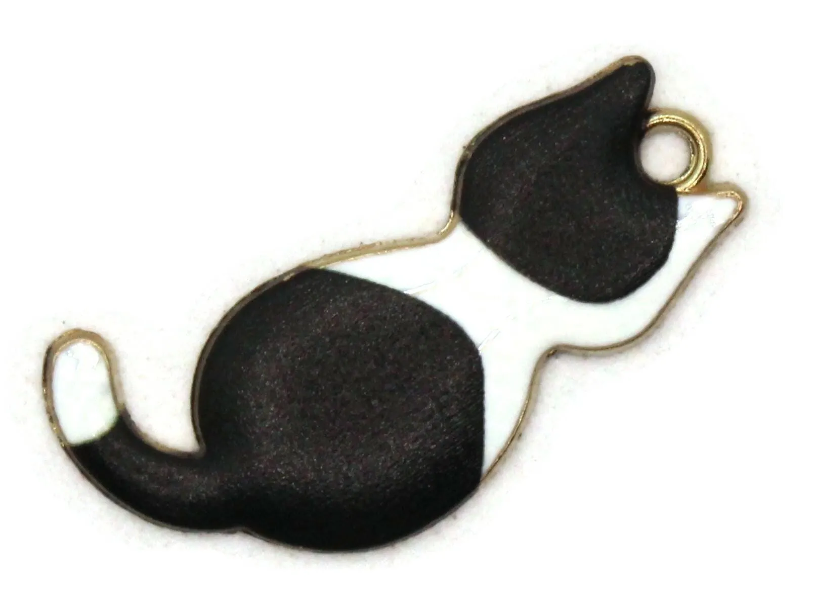 30mm Black and White Spotted Cat Enamel and Gold Tone Pendants