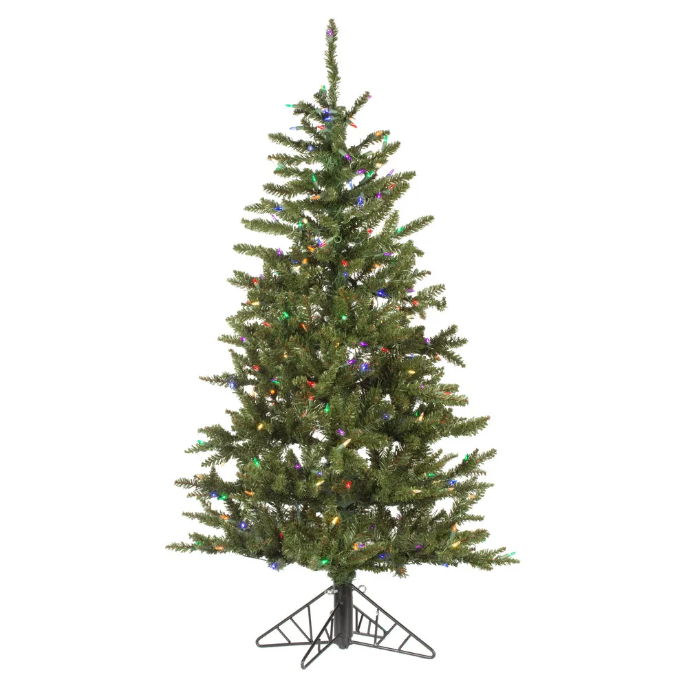 4.5' x 33" Slim Natural Fraser Fir Artificial Xmas Tree Colored Dura-Lit LED