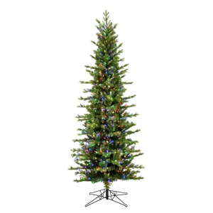 9' x 43" Moutauk Pine Artificial Christmas Pencil Tree Colored Dura-Lit LED