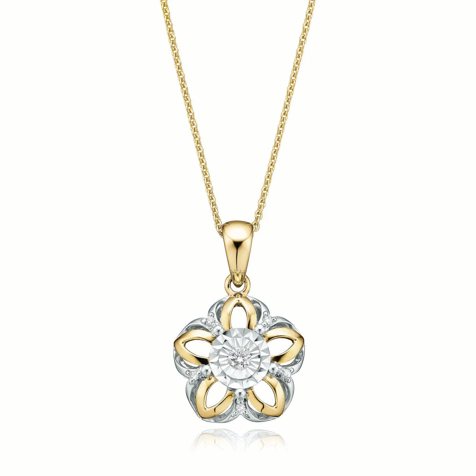 9ct Two Tone Gold & Diamond Set Pendant