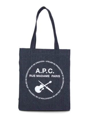 A.P.C. Logo Printed Denim Tote Bag