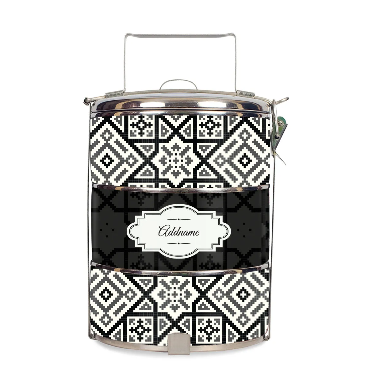 Aztec Moroccan & Mosaic Series 3-Tier Standard Small 12cm Tiffin Carrier [FREE Custom Add Name]