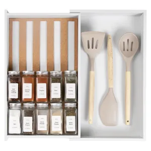 Bamboo Spice Drawer Organizer Whit Finish (Expands 10.5 to 18.5 in)