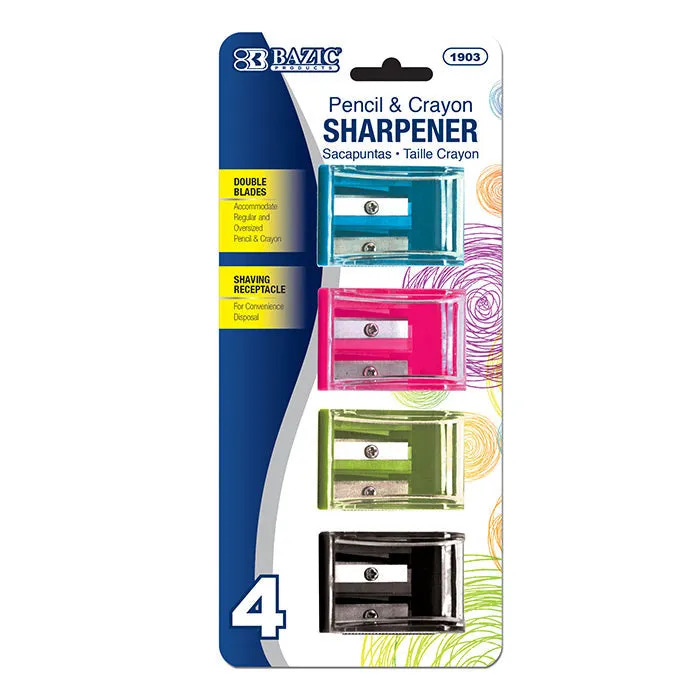 BAZIC Dual Blades Square Sharpener w/ Receptacle (4/Pack)