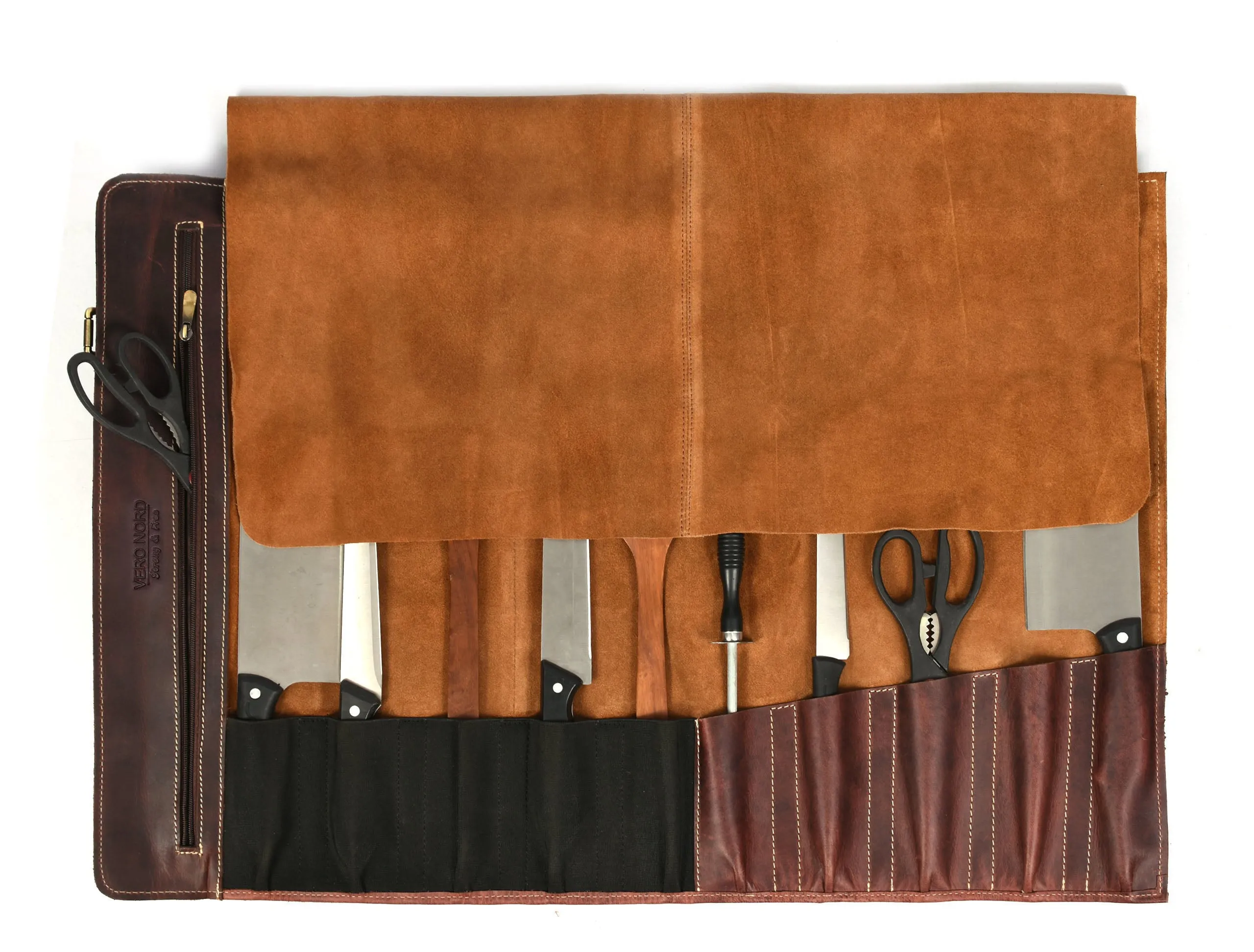 Bend Leather Chef Knife Roll 10 Slot - Walnut Brown