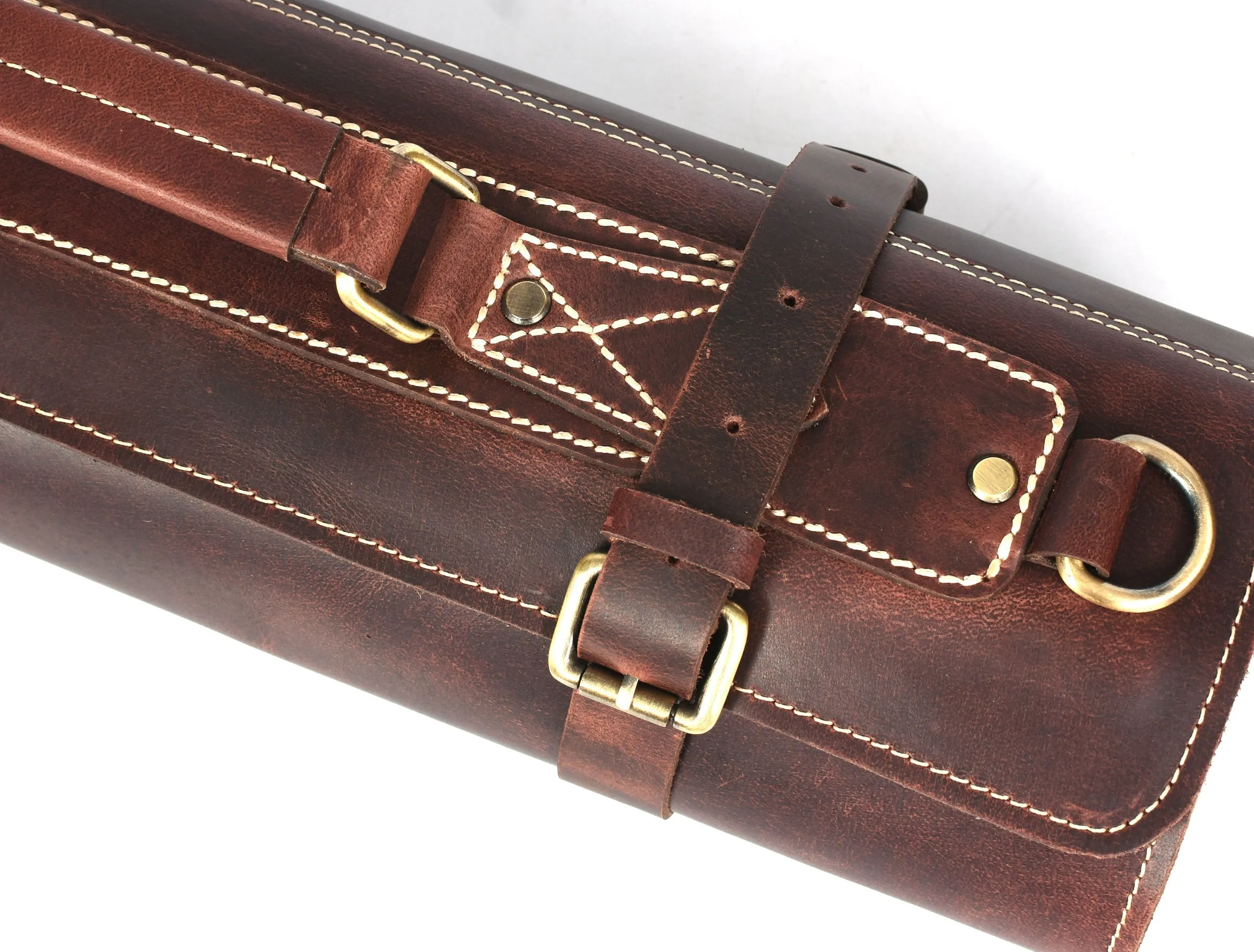 Bend Leather Chef Knife Roll 10 Slot - Walnut Brown