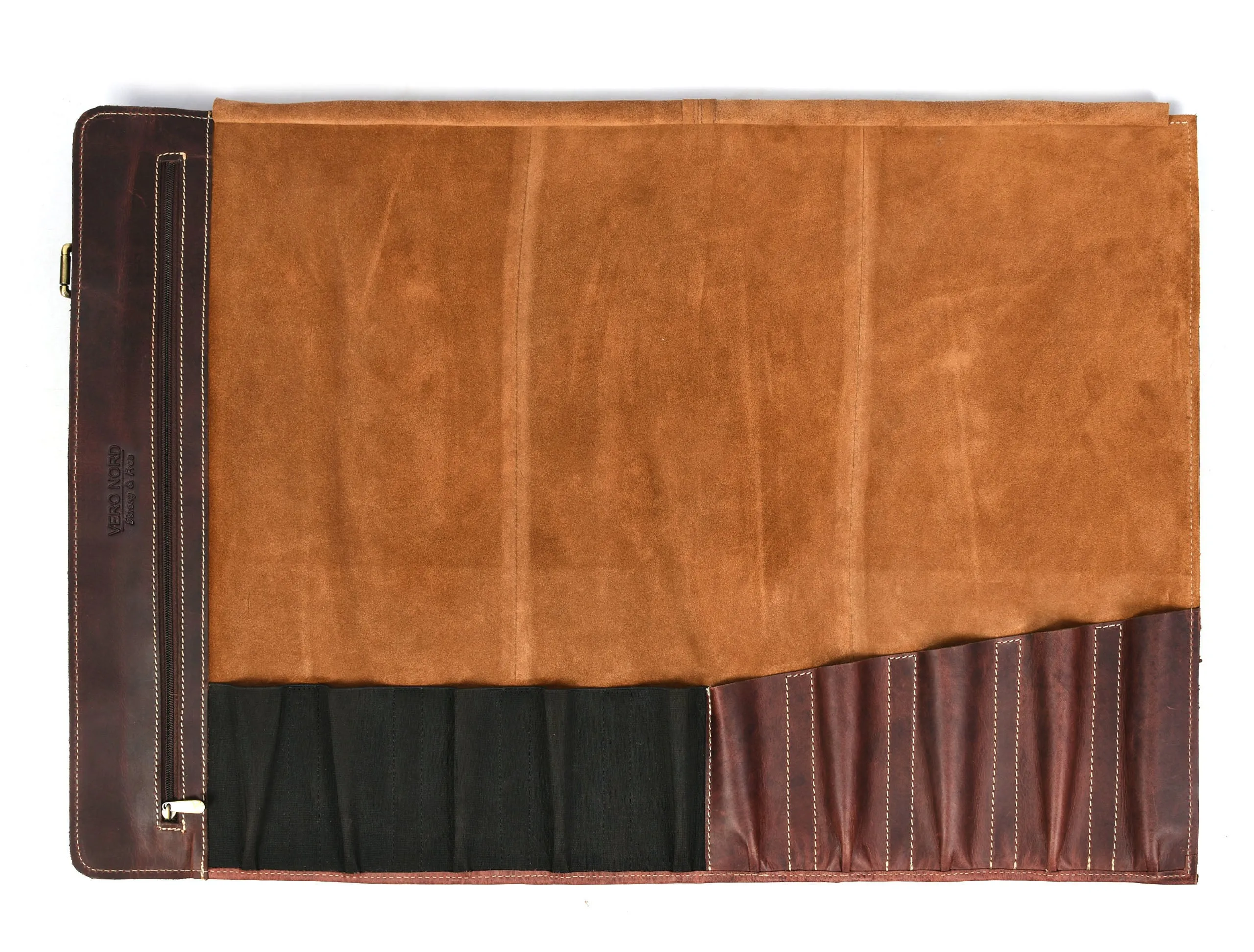 Bend Leather Chef Knife Roll 10 Slot - Walnut Brown