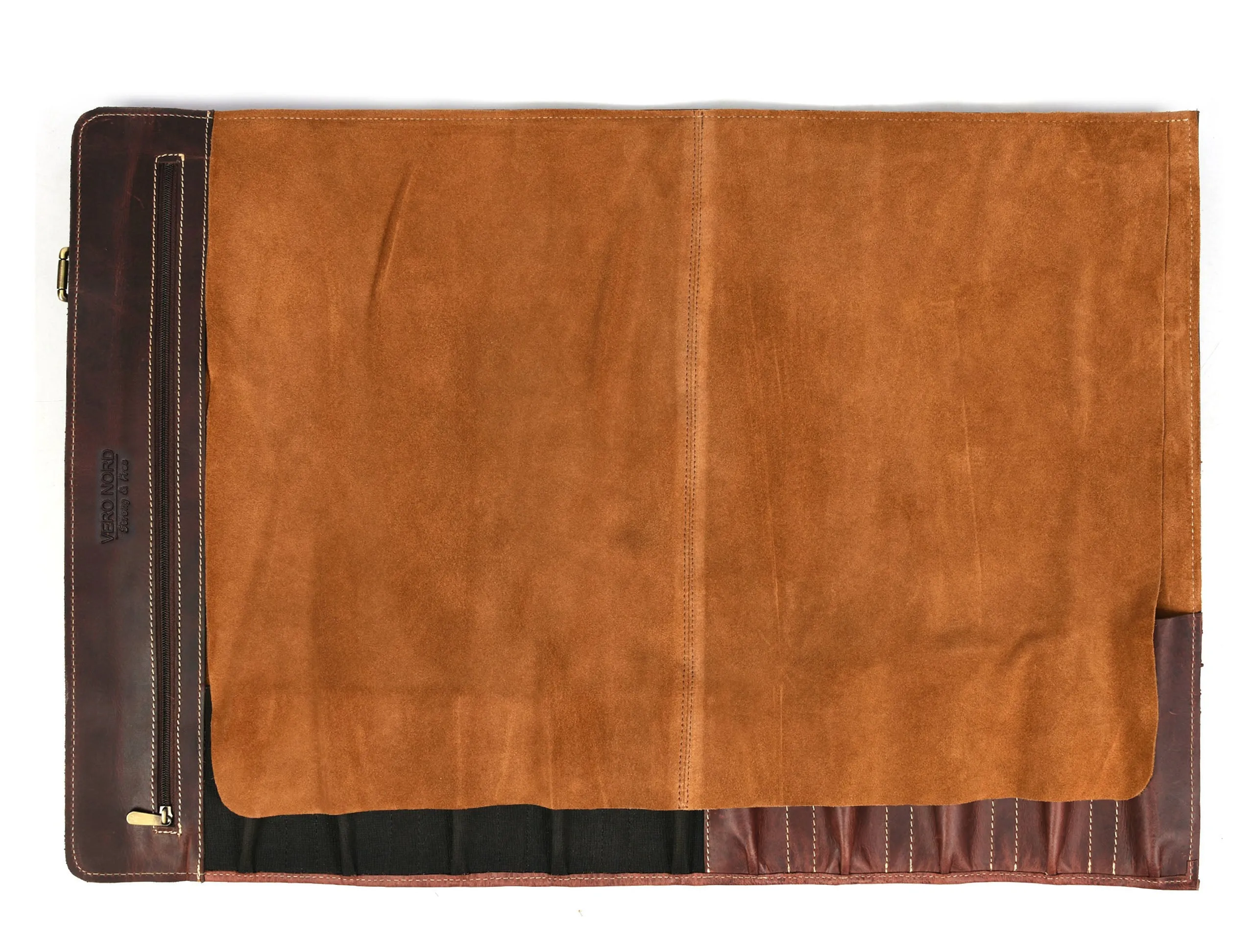 Bend Leather Chef Knife Roll 10 Slot - Walnut Brown