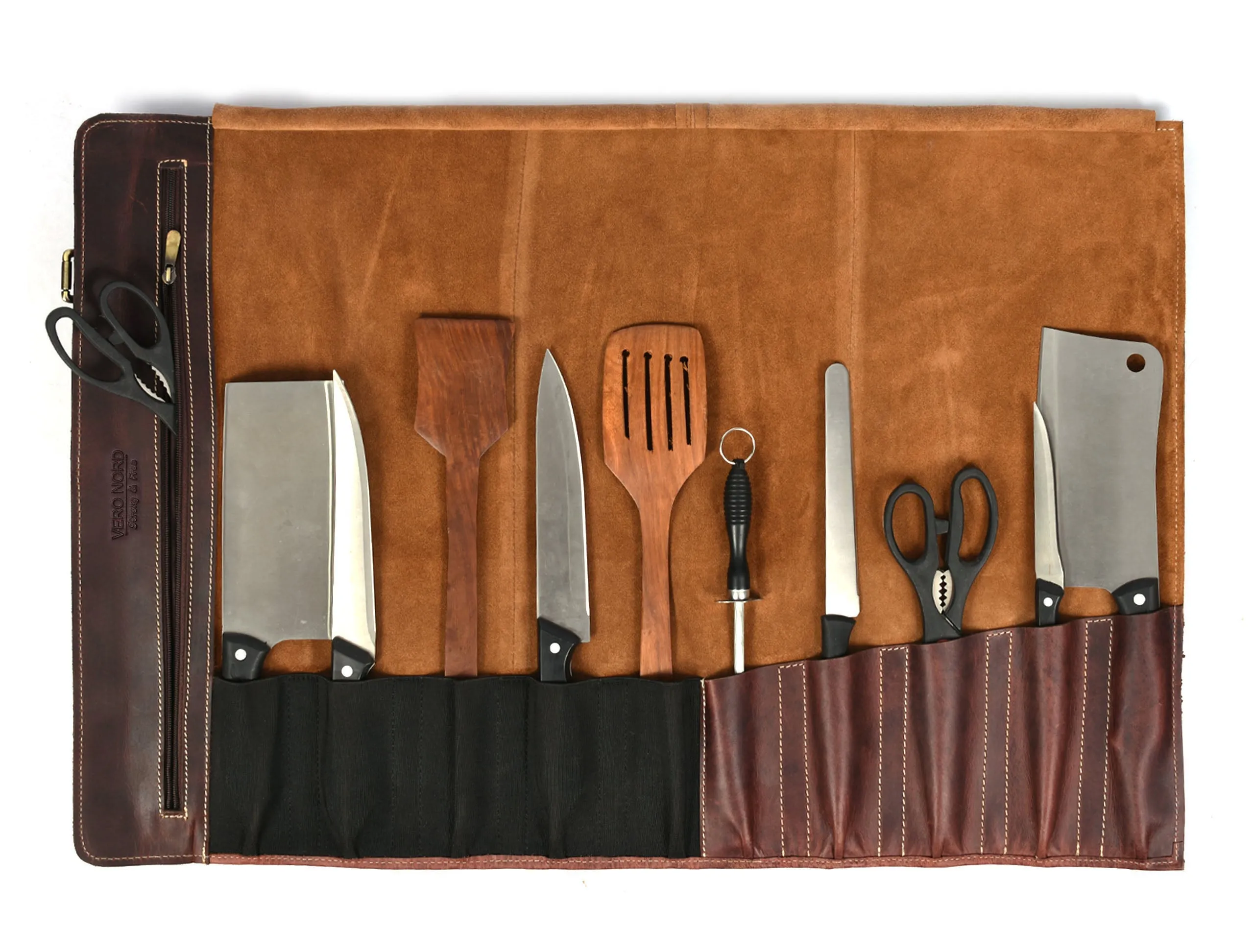 Bend Leather Chef Knife Roll 10 Slot - Walnut Brown