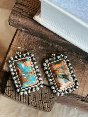 Big Rectangular Multicolored Stone Earrings