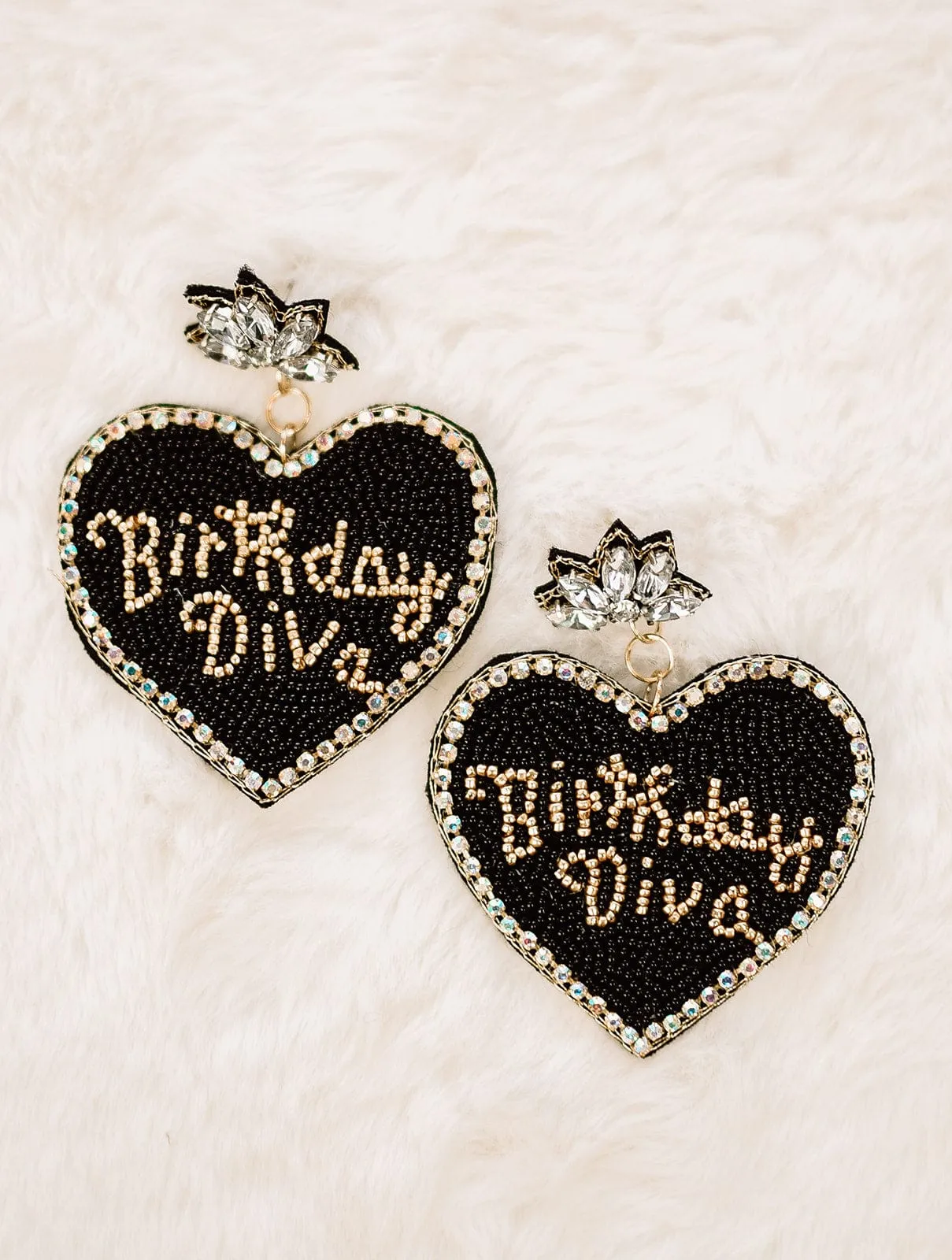 Black Birthday Diva Beaded Earrings