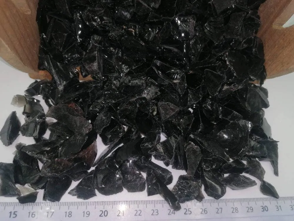 Black Obsidian Crystal Chips, Tumbled Healing Gemstone, New Age Rough Semi-Precious Rocks