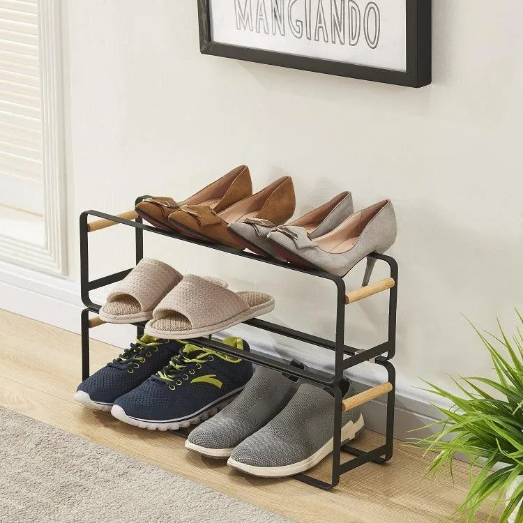 Black Steel Single  Stackable Shoe Rack | Multi Purpose Organizer Stand For Home