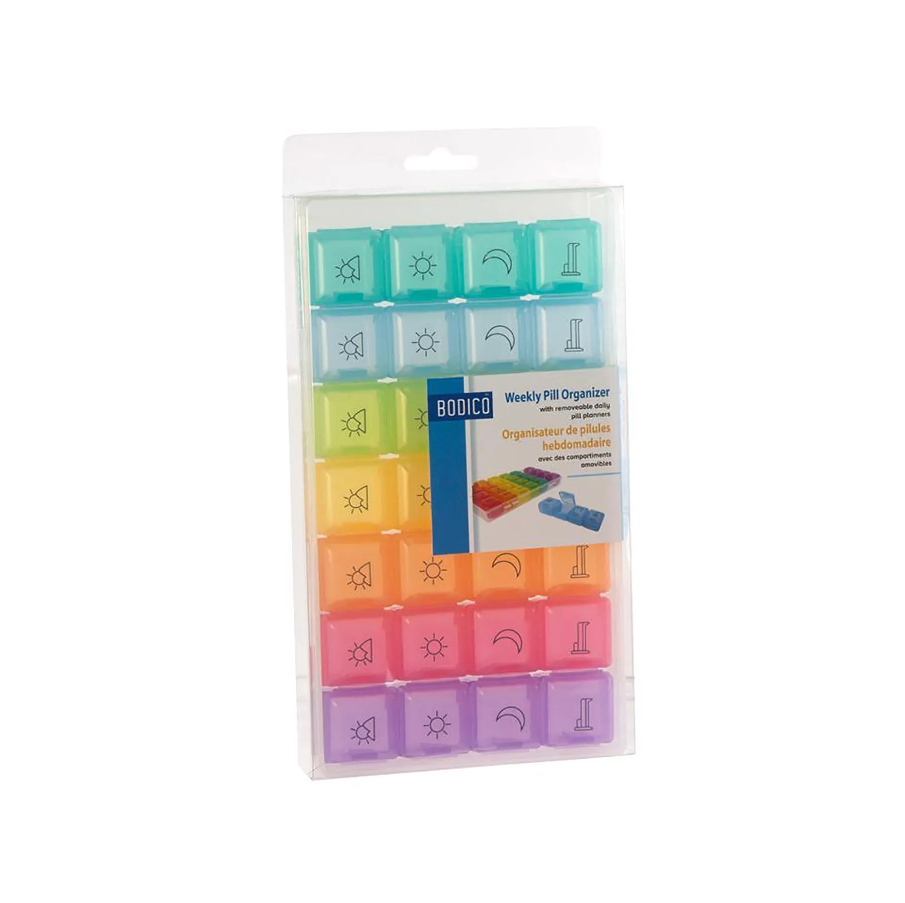 Bodico Pill Organizer Weekly with Removeable Daily 9x5x1in