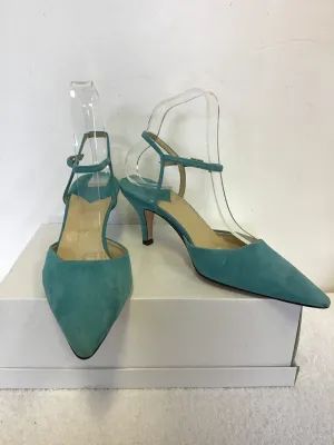 BRAND NEW HOBBS TURQUOISE SUEDE ANKLE STRAP HEELS SIZE 3.5/ 36.5