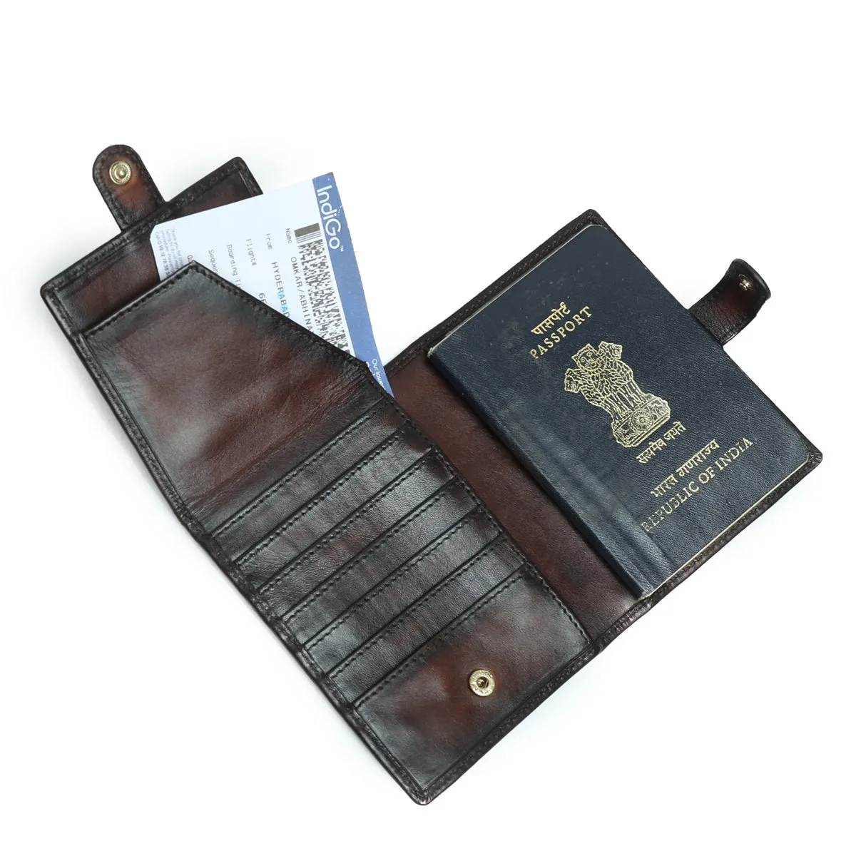 Brown Leather Passport Holder with Foldable Boarding Pass Pocket By Brune & Bareskin