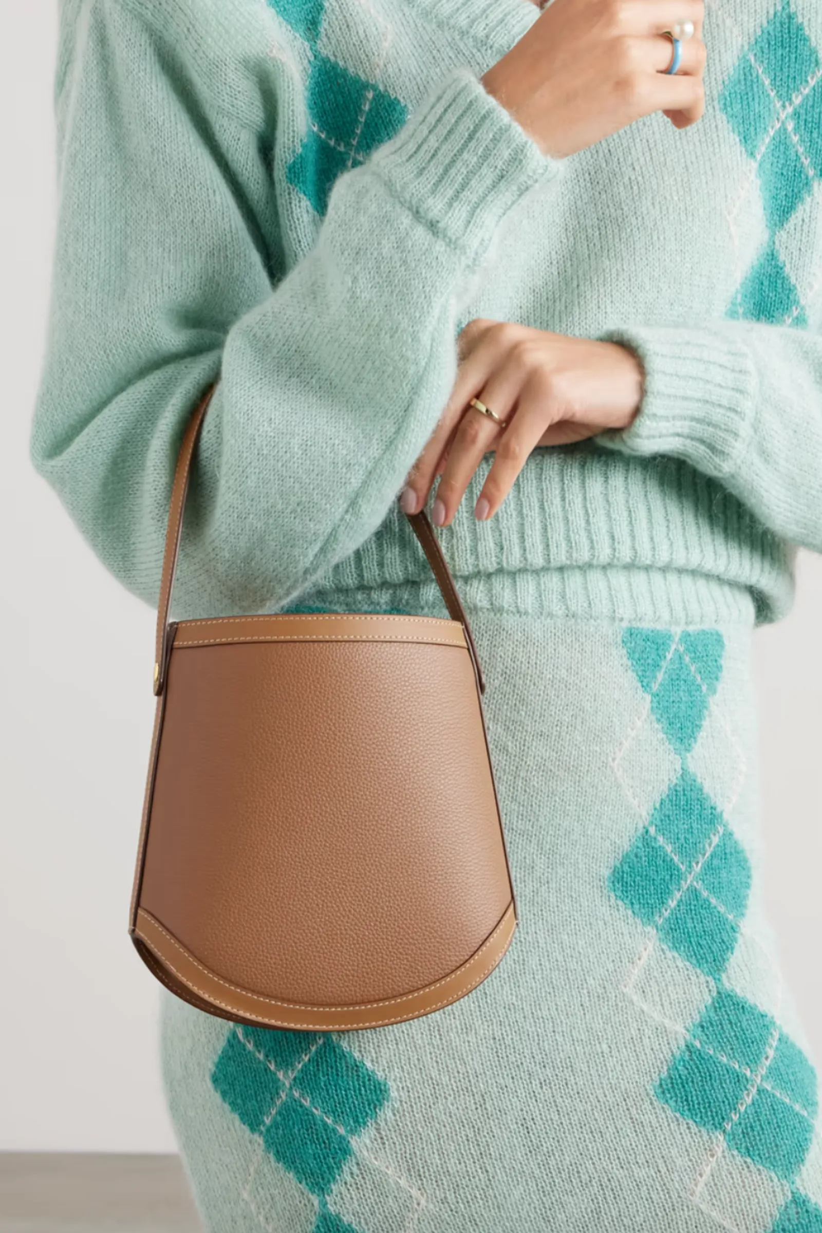 Bucket Smooth and Textured-Leather Shoulder Bag