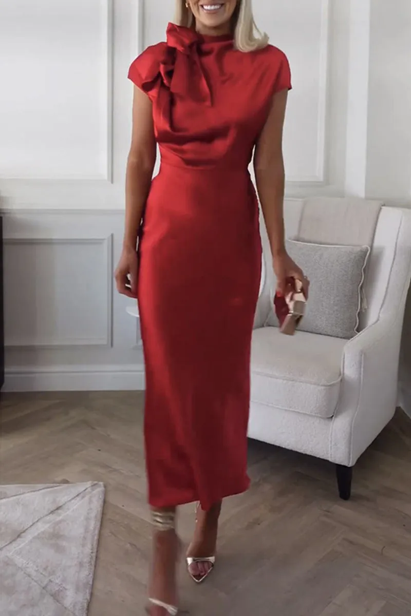 Celebrities Elegant Solid Bandage Half A Turtleneck Sleeveless Dress Dresses