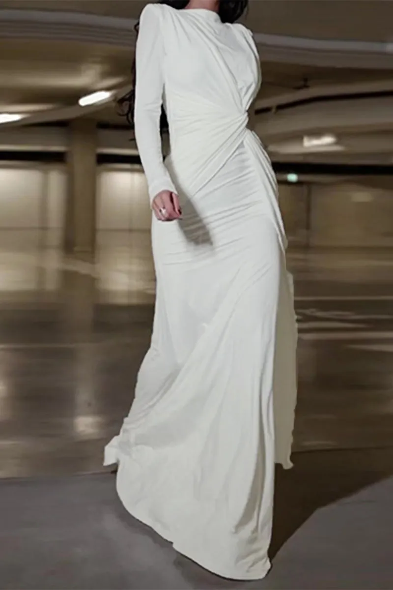 Celebrities Elegant Solid Fold O Neck Evening Dresses