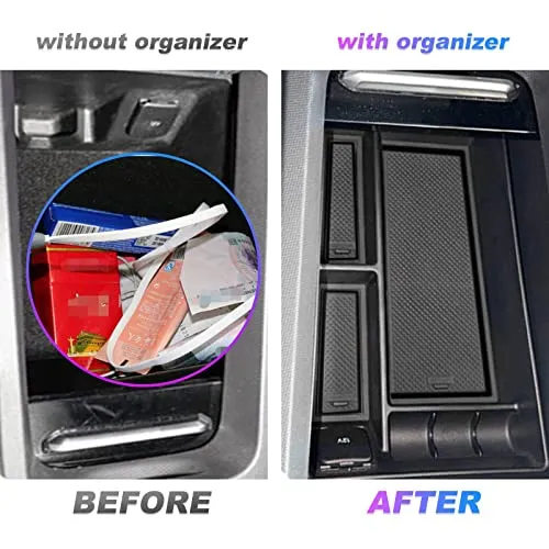 Center Console Organizer Tray Compatible with Musstang Mach-E 2021  Interior Accessories Armrest Console Insert Box ABS Secondary Storage with 2 Sets of Non-Slip Anti-Dust Mats (Black&White Mats)