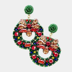 Christmas Wreath Multi Stone Dangle Earrings