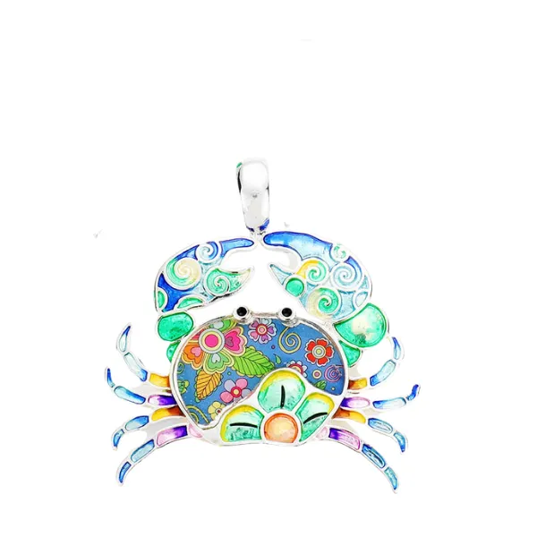 Crab Enamel Pendant Earrings Set