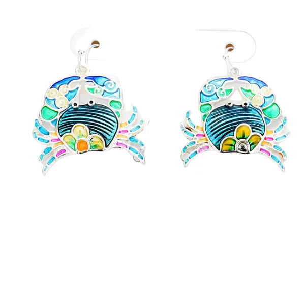 Crab Enamel Pendant Earrings Set