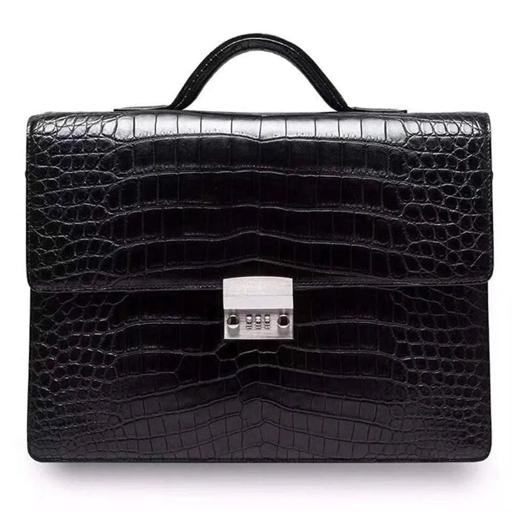 Crocodile Leather Men's Briefcase Business Bags With Password Lock