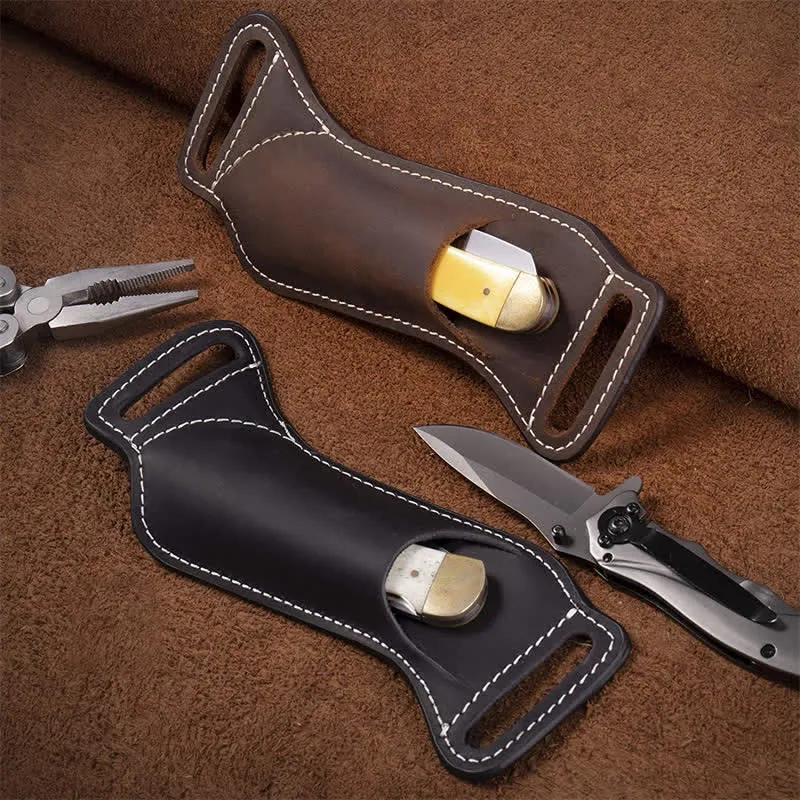 Curve Folding Knife Carrier Leather Sheath Belt Bag