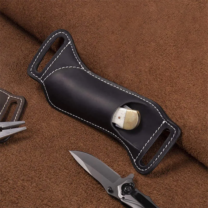 Curve Folding Knife Carrier Leather Sheath Belt Bag