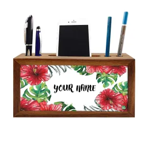 Custom-Made Wooden organizer for desk - Red Hibiscus