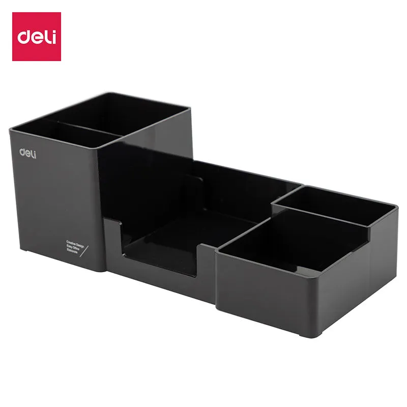 Deli Desk Organizer 6-Compartments Included Pen Stand Note Holder Card Holder 254x112x90mm Black