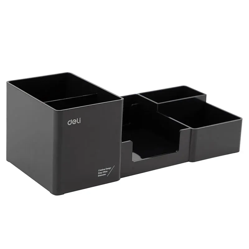 Deli Desk Organizer 6-Compartments Included Pen Stand Note Holder Card Holder 254x112x90mm Black