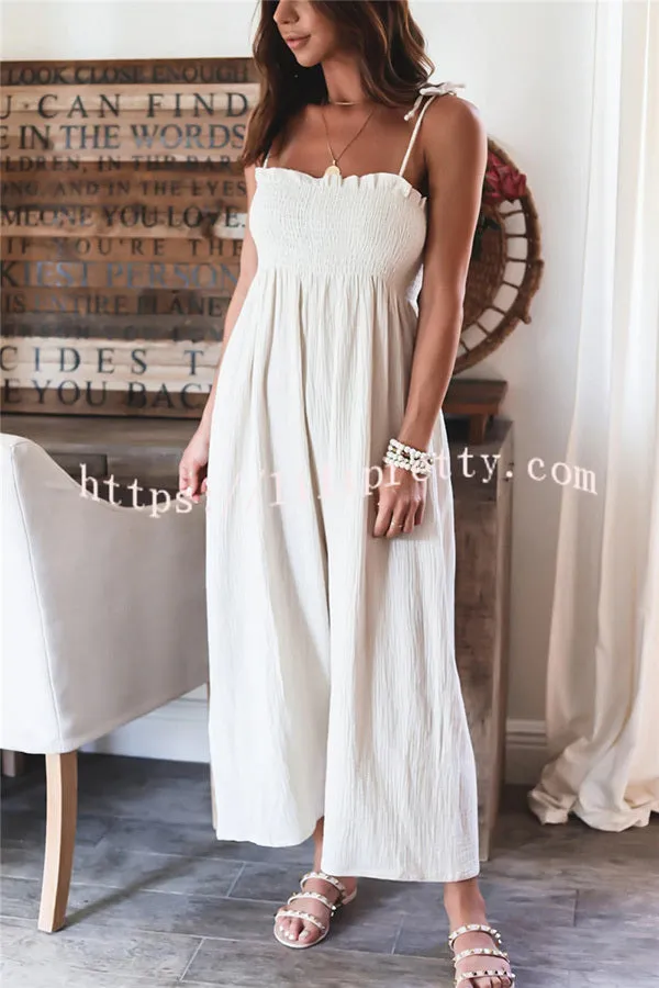 Elegant Solid Color High Waist Linen Blend Suspender Pleated Jumpsuit