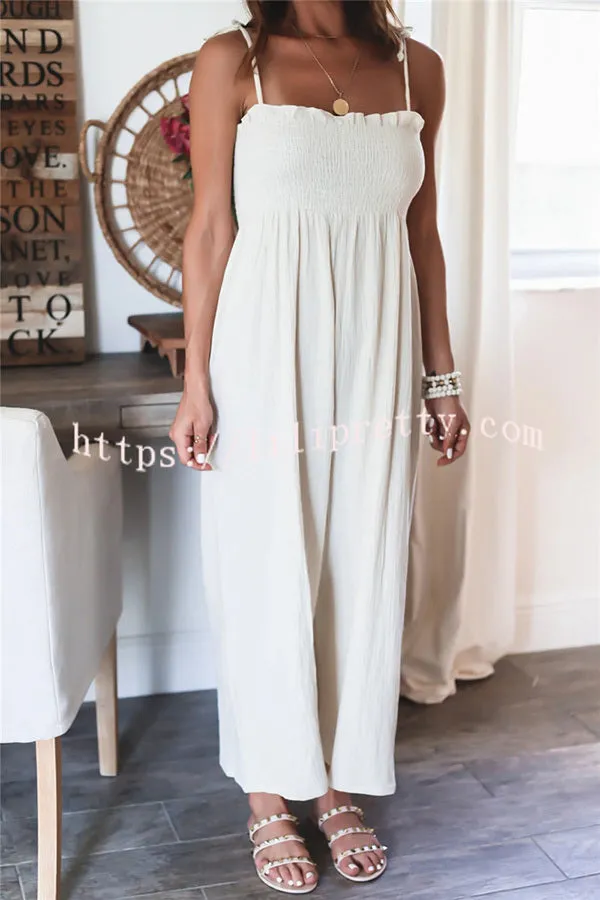 Elegant Solid Color High Waist Linen Blend Suspender Pleated Jumpsuit